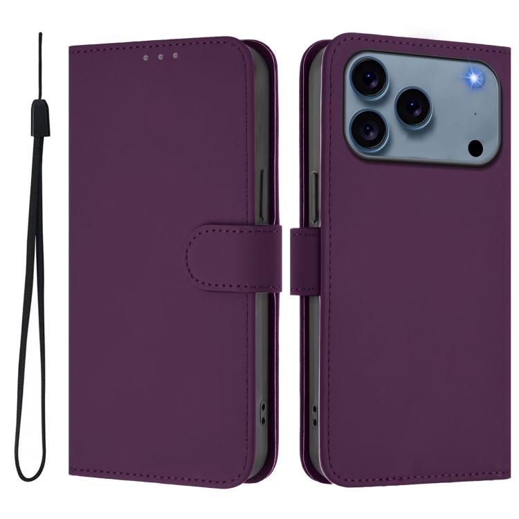 Skin Feel Solid Color Leather Phone Case with Lanyard, For iPhone 17 Pro, For iPhone 17