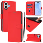 Skin Feel Solid Color Leather Phone Case with Lanyard, For iPhone 17 Pro, For iPhone 17