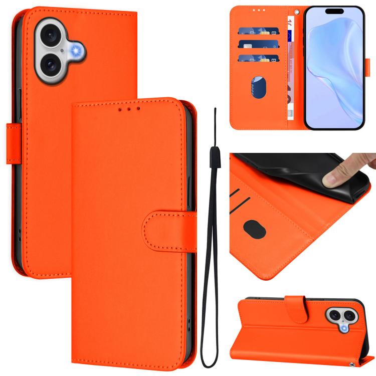 Skin Feel Solid Color Leather Phone Case with Lanyard, For iPhone 17 Pro, For iPhone 17