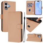 Skin Feel Solid Color Leather Phone Case with Lanyard, For iPhone 17 Pro, For iPhone 17