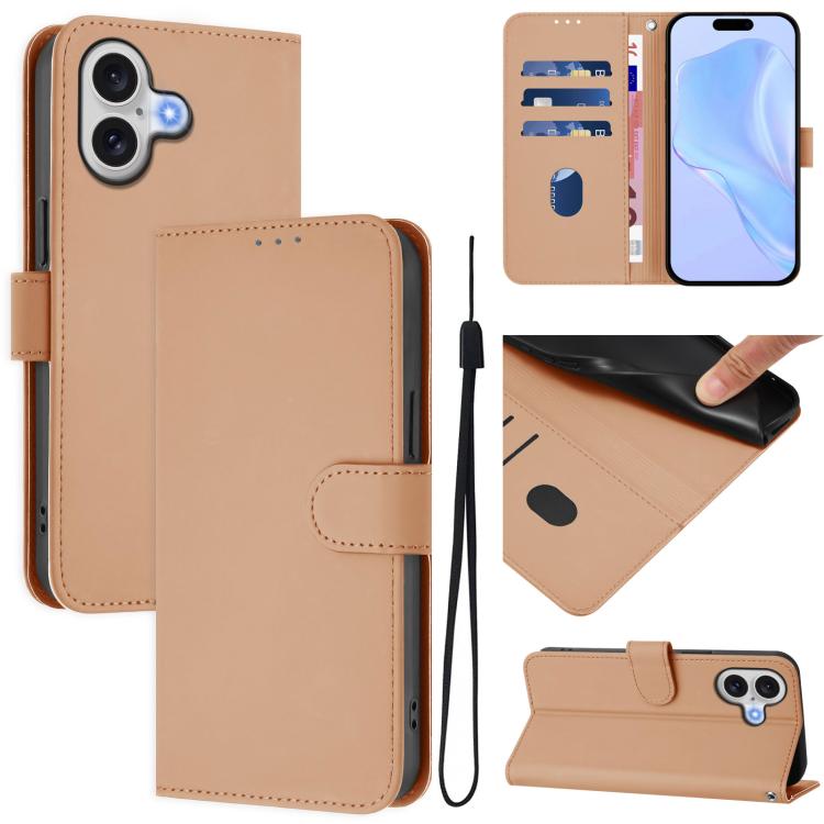 Skin Feel Solid Color Leather Phone Case with Lanyard, For iPhone 17 Pro, For iPhone 17