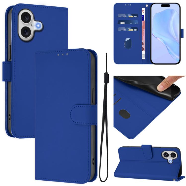 Skin Feel Solid Color Leather Phone Case with Lanyard, For iPhone 17 Pro, For iPhone 17