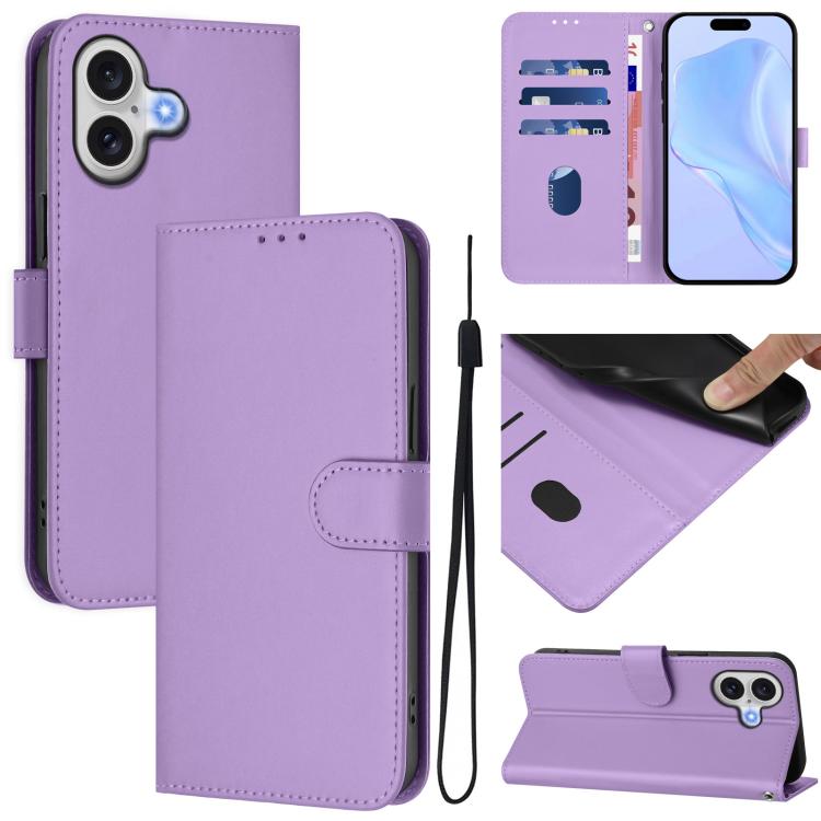 Skin Feel Solid Color Leather Phone Case with Lanyard, For iPhone 17 Pro, For iPhone 17