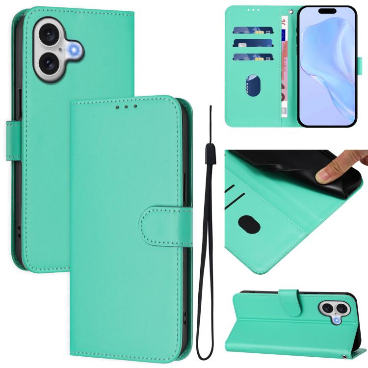 Skin Feel Solid Color Leather Phone Case with Lanyard, For iPhone 17 Pro, For iPhone 17