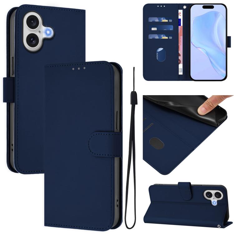 Skin Feel Solid Color Leather Phone Case with Lanyard, For iPhone 17 Pro, For iPhone 17