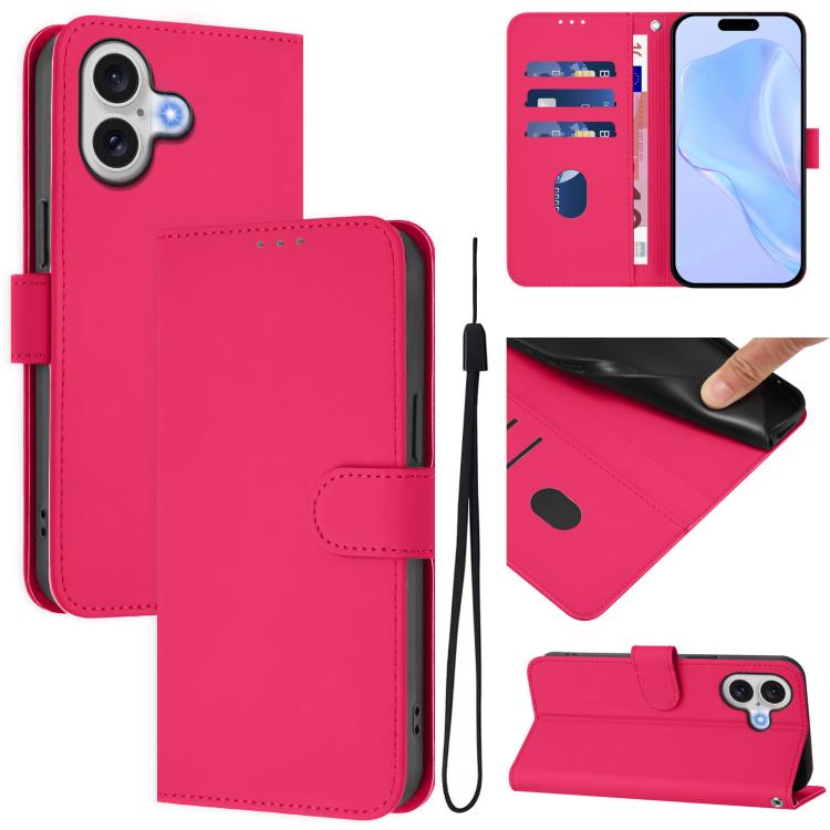 Skin Feel Solid Color Leather Phone Case with Lanyard, For iPhone 17 Pro, For iPhone 17