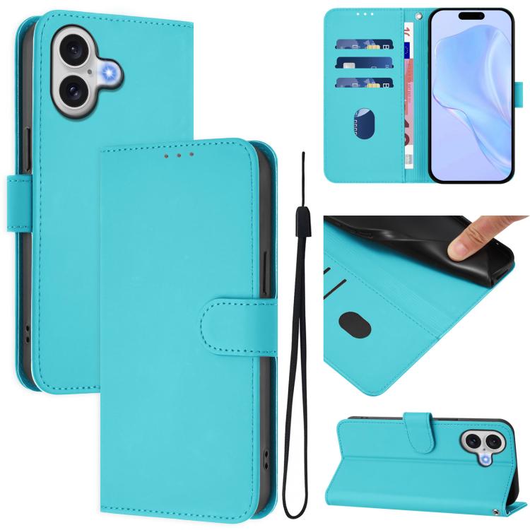 Skin Feel Solid Color Leather Phone Case with Lanyard, For iPhone 17 Pro, For iPhone 17