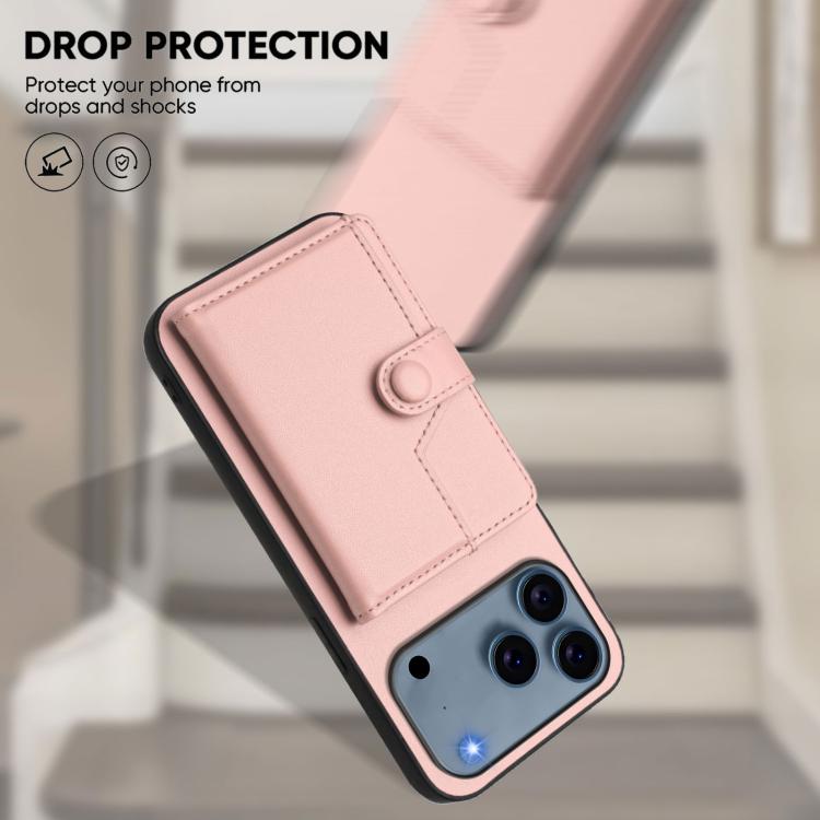 Button Card Bag RFID Anti-theft Phone Case, For iPhone 17 Pro Max, For iPhone 17 Pro, For iPhone 17, For iPhone Air, For iPhone 16 Pro Max, For iPhone 16 Pro, For iPhone 16 Plus, For iPhone 16