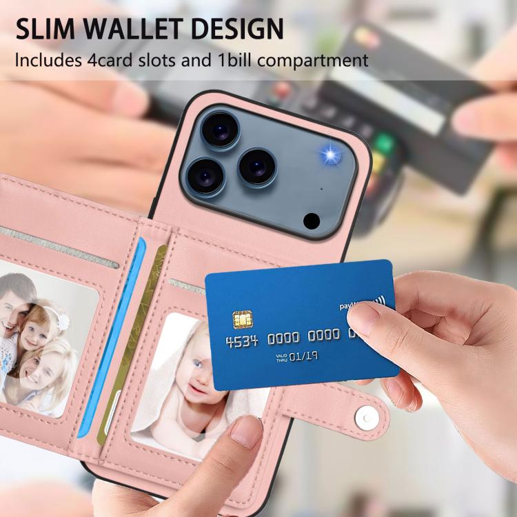 Button Card Bag RFID Anti-theft Phone Case, For iPhone 17 Pro Max, For iPhone 17 Pro, For iPhone 17, For iPhone Air, For iPhone 16 Pro Max, For iPhone 16 Pro, For iPhone 16 Plus, For iPhone 16