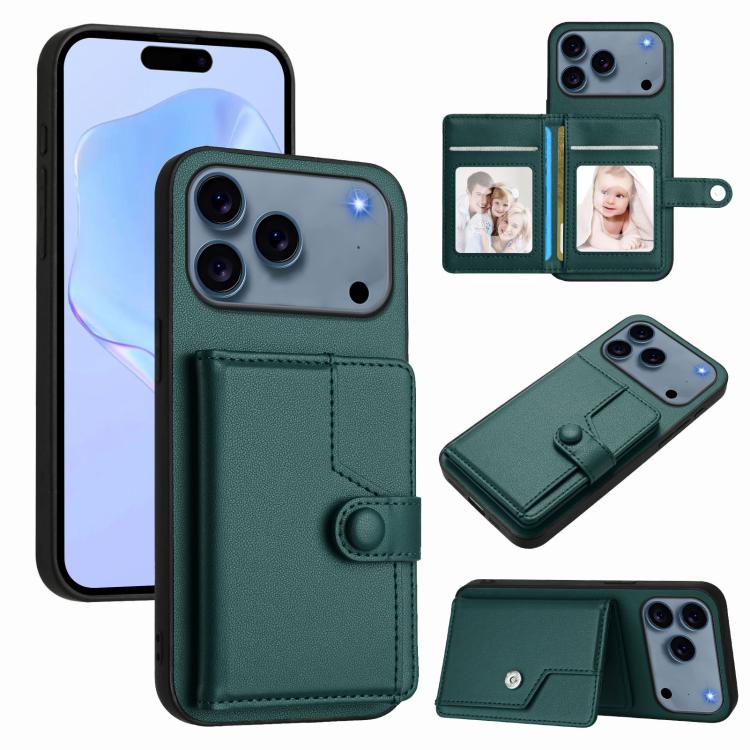 Button Card Bag RFID Anti-theft Phone Case, For iPhone 17 Pro Max, For iPhone 17 Pro, For iPhone 17, For iPhone Air, For iPhone 16 Pro Max, For iPhone 16 Pro, For iPhone 16 Plus, For iPhone 16