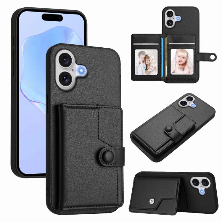 Button Card Bag RFID Anti-theft Phone Case, For iPhone 17 Pro Max, For iPhone 17 Pro, For iPhone 17, For iPhone Air, For iPhone 16 Pro Max, For iPhone 16 Pro, For iPhone 16 Plus, For iPhone 16