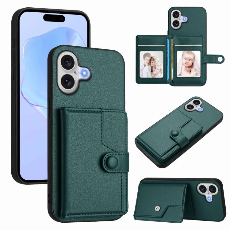 Button Card Bag RFID Anti-theft Phone Case, For iPhone 17 Pro Max, For iPhone 17 Pro, For iPhone 17, For iPhone Air, For iPhone 16 Pro Max, For iPhone 16 Pro, For iPhone 16 Plus, For iPhone 16