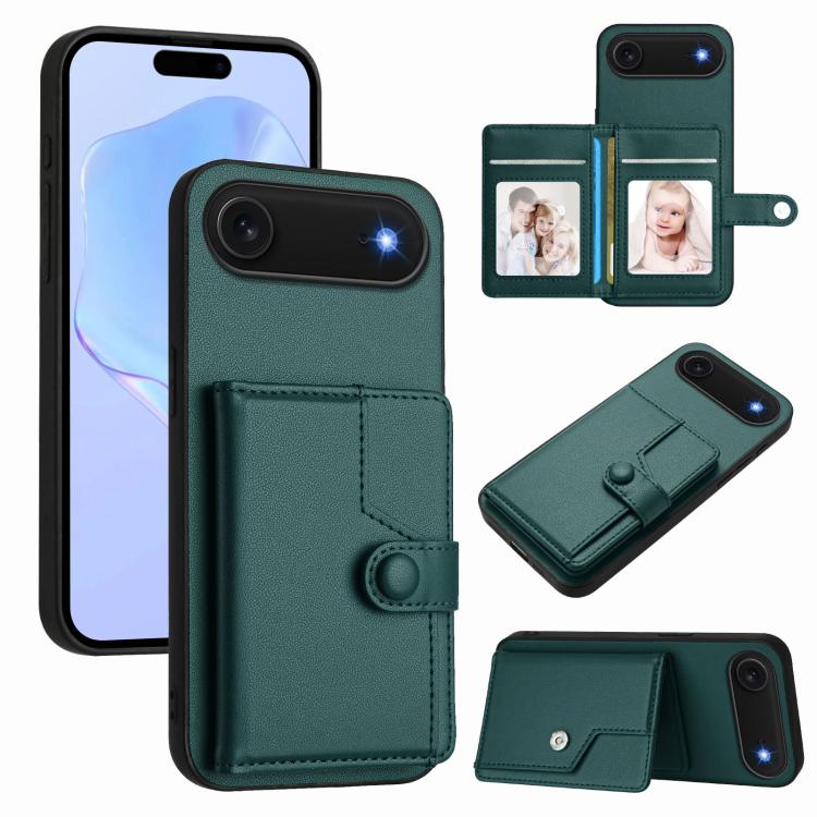 Button Card Bag RFID Anti-theft Phone Case, For iPhone 17 Pro Max, For iPhone 17 Pro, For iPhone 17, For iPhone Air, For iPhone 16 Pro Max, For iPhone 16 Pro, For iPhone 16 Plus, For iPhone 16