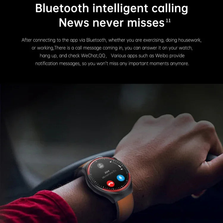 T82 1.43 inch Round Screen BT Call Smart Watch, Heart Rate / Blood Pressure / Blood Oxygen / Sleep / Blood Sugar / HRV / Metope / SOS, Silicone Black, Silicone Red, Silicone Blue, Leather Brown, Leather Black, Stainless Steel Black