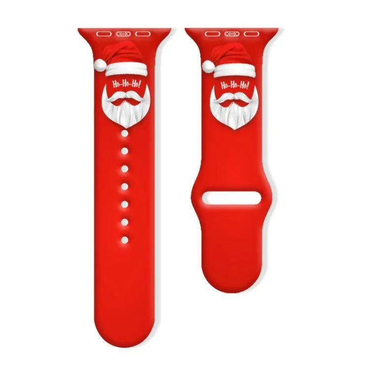 Christmas Pattern Reverse Buckle Silicone Watch Band, For Apple Watch 46mm / 49mm / 45mm / 44mm, For Apple Watch 42mm / 41mm / 40mm / 38mm