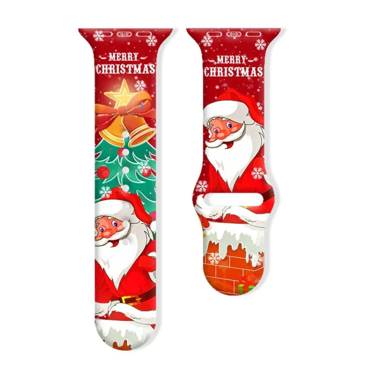 Christmas Pattern Reverse Buckle Silicone Watch Band, For Apple Watch 46mm / 49mm / 45mm / 44mm, For Apple Watch 42mm / 41mm / 40mm / 38mm
