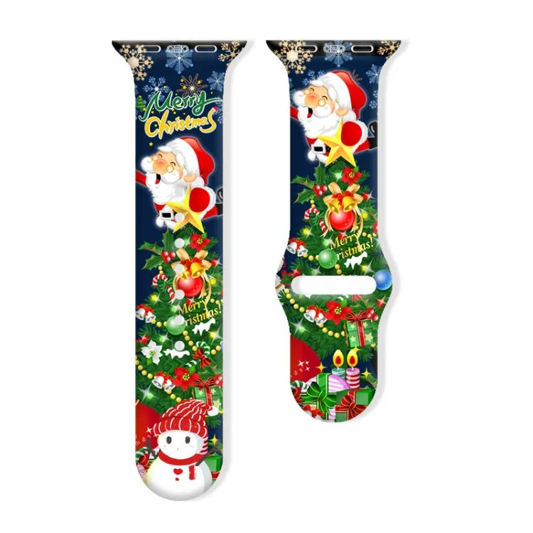 Christmas Pattern Reverse Buckle Silicone Watch Band, For Apple Watch 46mm / 49mm / 45mm / 44mm, For Apple Watch 42mm / 41mm / 40mm / 38mm