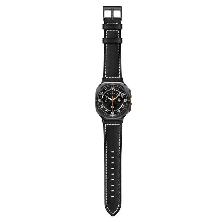 Black Buckle Genuine Leather Watch Band, For Samsung Galaxy Watch Ultra 47mm / Ultra 2025