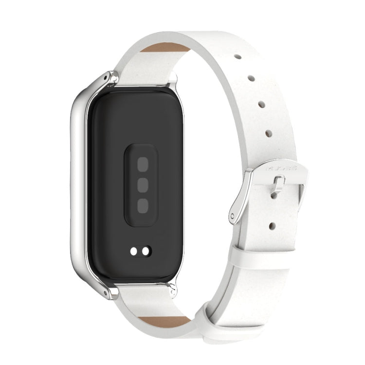 Mijobs Metal Shell Microfiber PU Leather Watch Band, For Xiaomi Smart Band 9 Active / Redmi Band 3