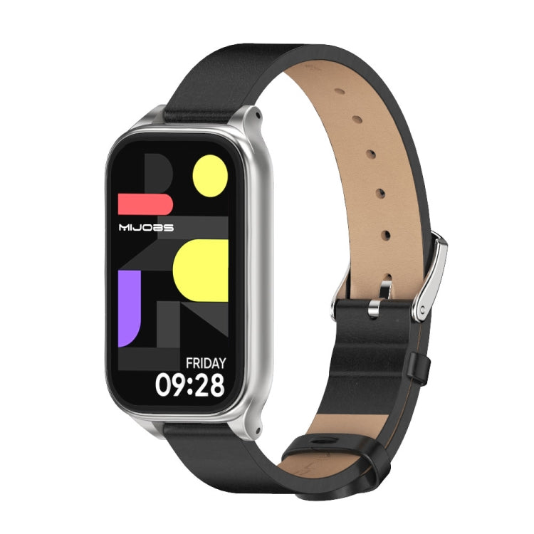 Mijobs Metal Shell Microfiber PU Leather Watch Band, For Xiaomi Smart Band 9 Active / Redmi Band 3