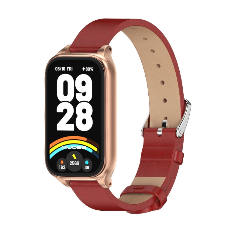 Mijobs Metal Shell Microfiber PU Leather Watch Band, For Xiaomi Smart Band 9 Active / Redmi Band 3