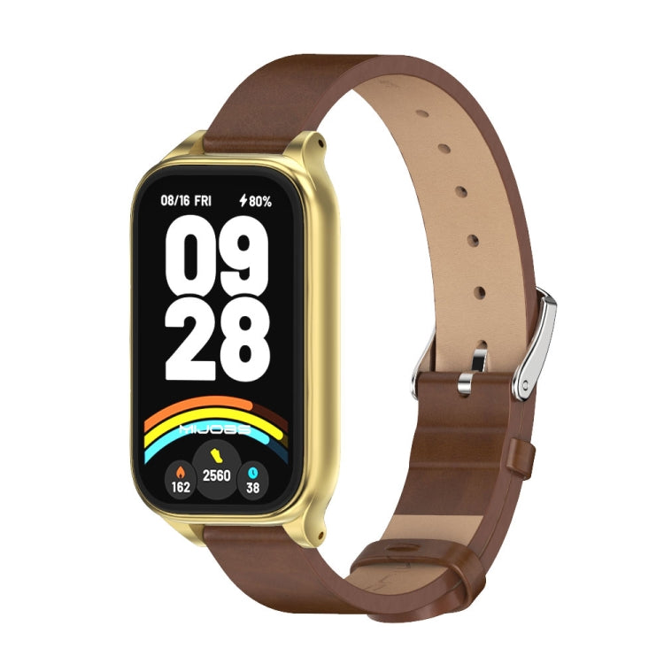 Mijobs Metal Shell Microfiber PU Leather Watch Band, For Xiaomi Smart Band 9 Active / Redmi Band 3