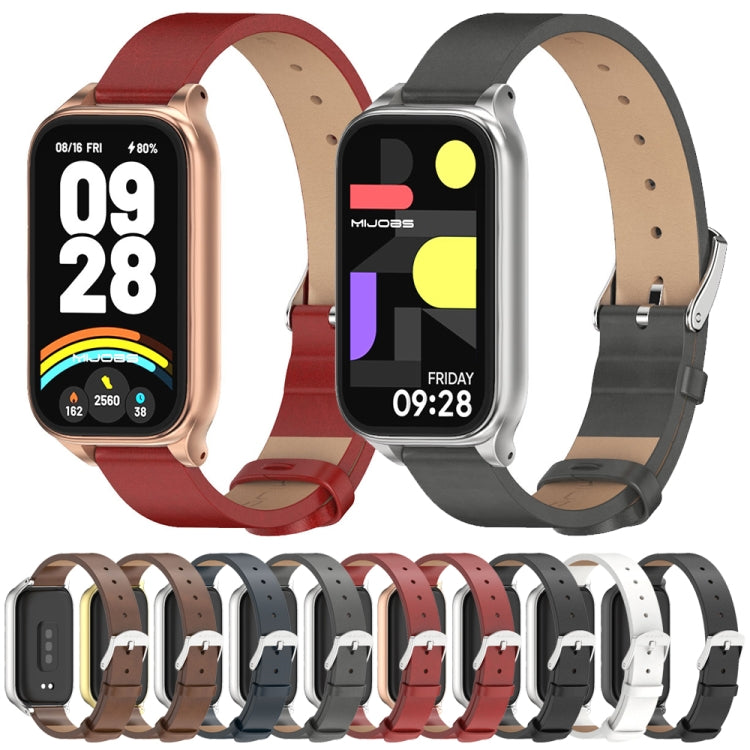 Mijobs Metal Shell Microfiber PU Leather Watch Band, For Xiaomi Smart Band 9 Active / Redmi Band 3