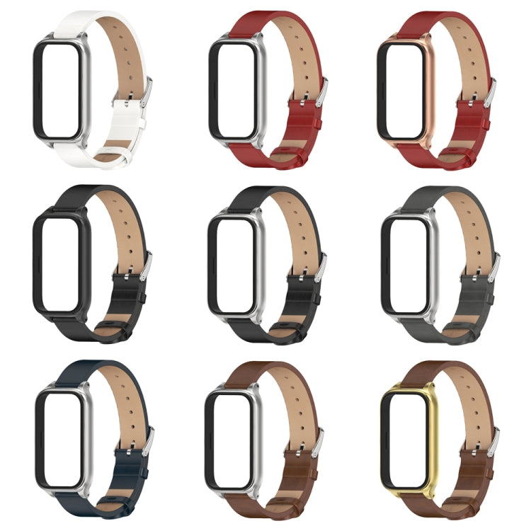 Mijobs Metal Shell Microfiber PU Leather Watch Band, For Xiaomi Smart Band 9 Active / Redmi Band 3