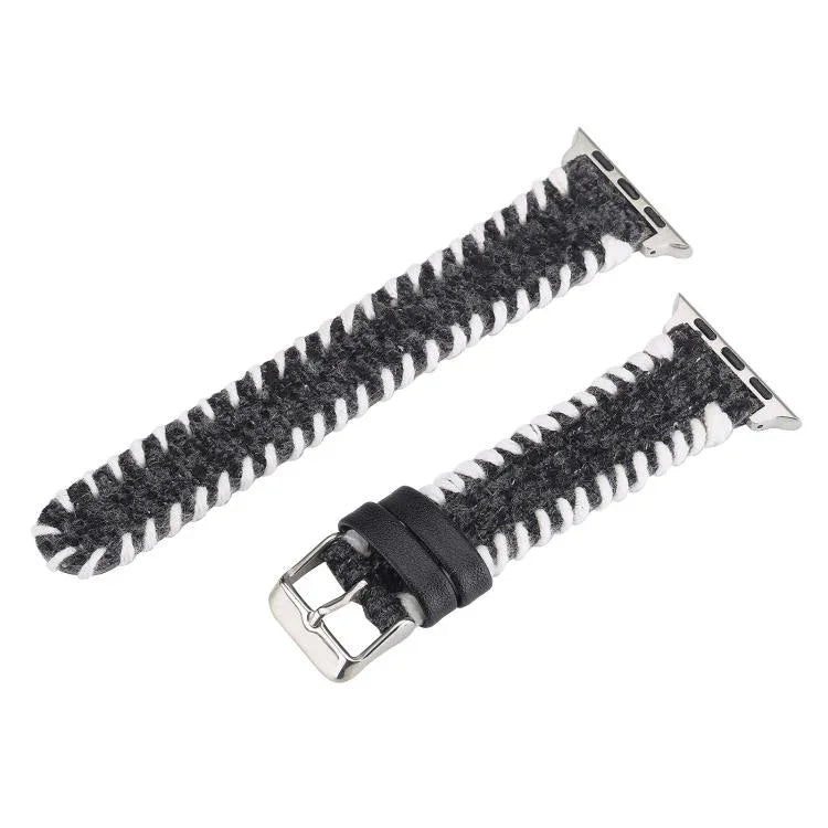 Retro Stitched Wool Genuine Leather Watch Band, For Apple Watch 46mm / 49mm / 45mm / 44mm, For Apple Watch 42mm / 41mm / 40mm / 38mm