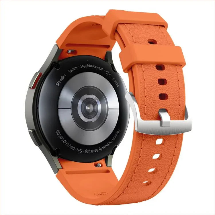 Silver Pin Buckle Leather Silicone Watch Band, For Samsung Galaxy Watch 7 / 6 / 5 / 4
