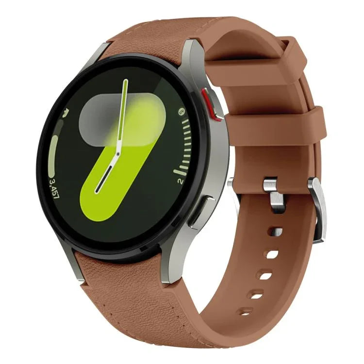 Silver Pin Buckle Leather Silicone Watch Band, For Samsung Galaxy Watch 7 / 6 / 5 / 4