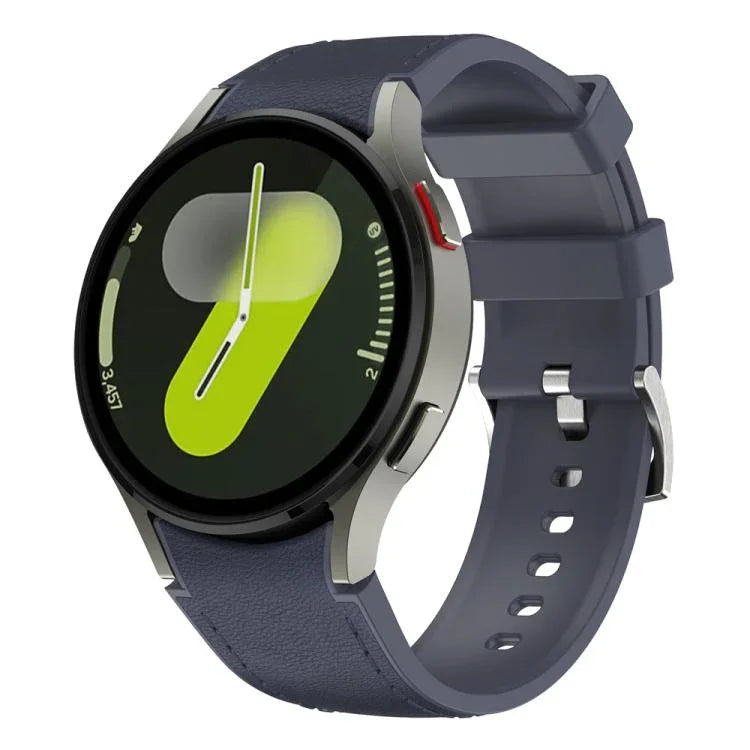 Silver Pin Buckle Leather Silicone Watch Band, For Samsung Galaxy Watch 7 / 6 / 5 / 4