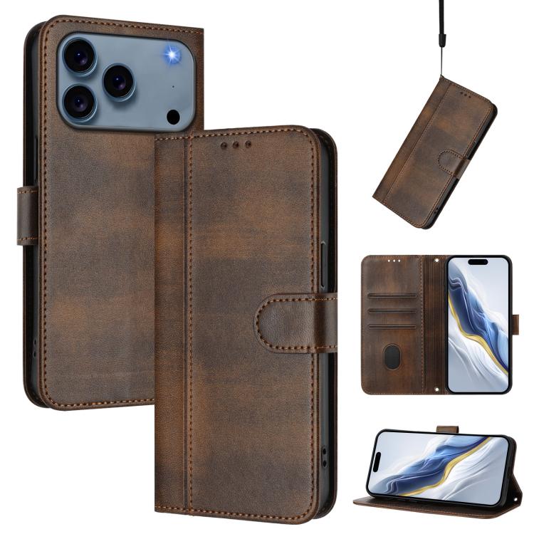 Line Splicing Buckle Retro Leather Phone Case, For iPhone 17e / 16e, For iPhone 17 Pro Max, For iPhone 17 Pro, For iPhone 17, For iPhone Air, For iPhone 16 Pro Max