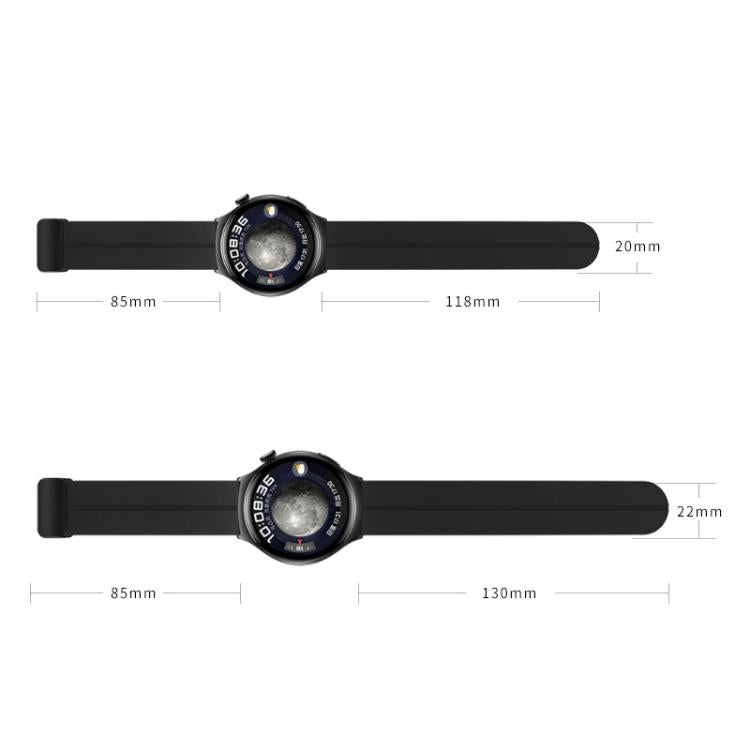 xDfind  Flat Head Groove Folding Black Buckle Silicone Watch Band, 20mm, 22mm