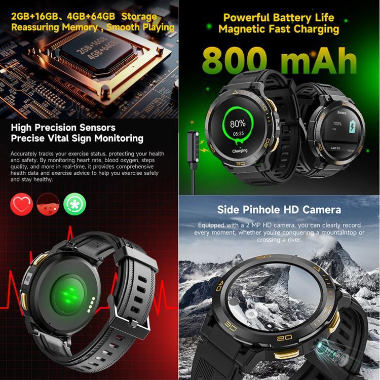 UNIWA DM300 4G Android Watch Phone, 1.43 inc Unisoc SL8541E Quad Core, Support Heart Rate / Blood Oxygen, 2GB+16GB, 4GB+64GB