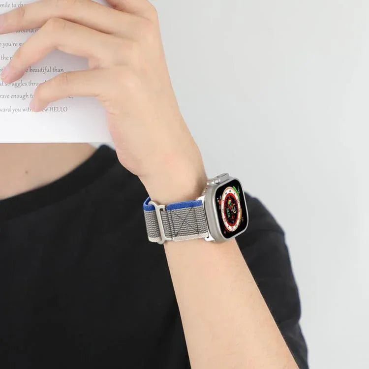 xDfind Double Section Metal Buckle Loop Nylon Braided Watch Band, For Apple Watch 46mm / 49mm / 45mm / 44mm, For Apple Watch 42mm / 41mm / 40mm / 38mm