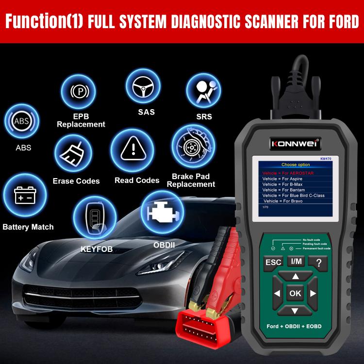 KONNWEI KW470 2.8 inch Color Screen Car OBD2 Fault Diagnostic Scan Tool for Ford, KW470