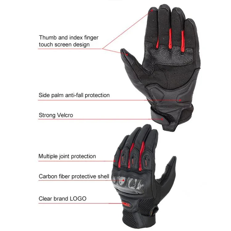 SOMAN  MG21 Motorcycle Sheepskin Carbon Fiber Gloves Off-road Riding Anti-slip Gloves, M, L, XL, XXL