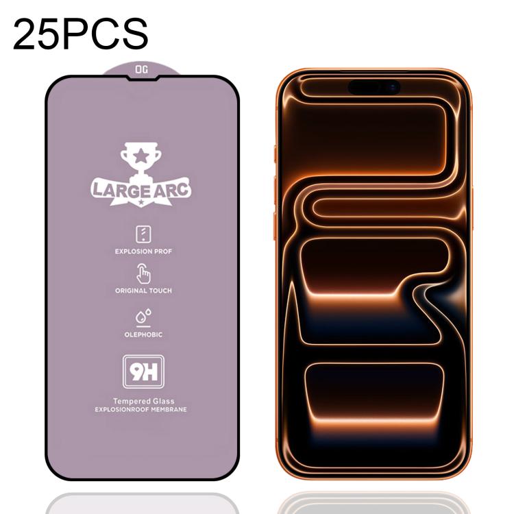 25pcs 9H 0.4mm High Aluminum Large Arc Tempered Glass Film, For iPhone 17 Pro Max, For iPhone 17 Pro, For iPhone 17, For iPhone Air, For iPhone 16 Pro Max, For iPhone 16 Pro, For iPhone 16 Plus / 15 Plus, For iPhone 16 / 15, For iPhone 15 Pro Max      ...
