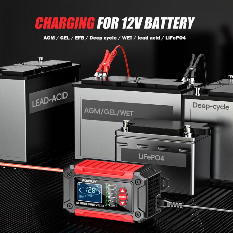 FOXSUR FTC-1206 2 in 1 12V Charging Tester Integrated Machine Car Motorcycle Battery Charger Tester, EU Plug, US Plug, UK Plug, AU Plug