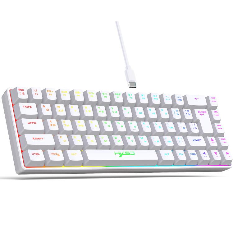 HXSJ V200 Russian Version Wired RGB Backlit Mechanical Keyboard 68 Key Caps, Cable Length: 1.7m, V200 Russian Version White