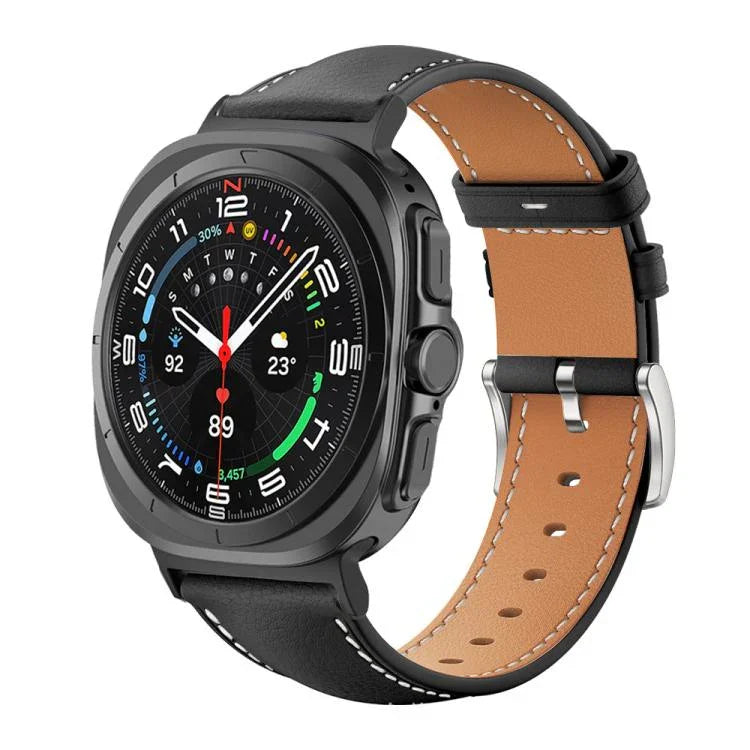 xDfind Flat Head Black Shark Fine Grain Leather Watch Band, For Samsung Galaxy Watch Ultra / Ultra 2025, For Samsung Galaxy Watch8 / Watch8 Classic, For Samsung Galaxy Watch7 / FE / 6 / 5 / 4