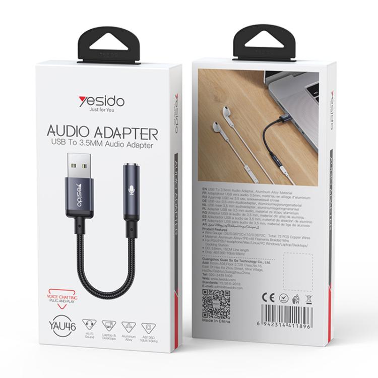 Yesido YAU46 USB to 3.5mm Aluminum Alloy Audio Adapter, YAU46