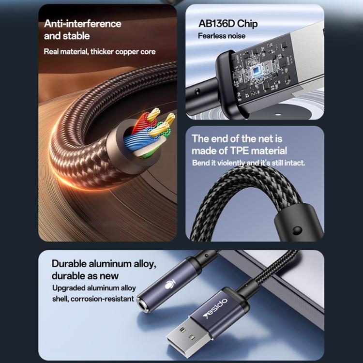 Yesido YAU46 USB to 3.5mm Aluminum Alloy Audio Adapter, YAU46