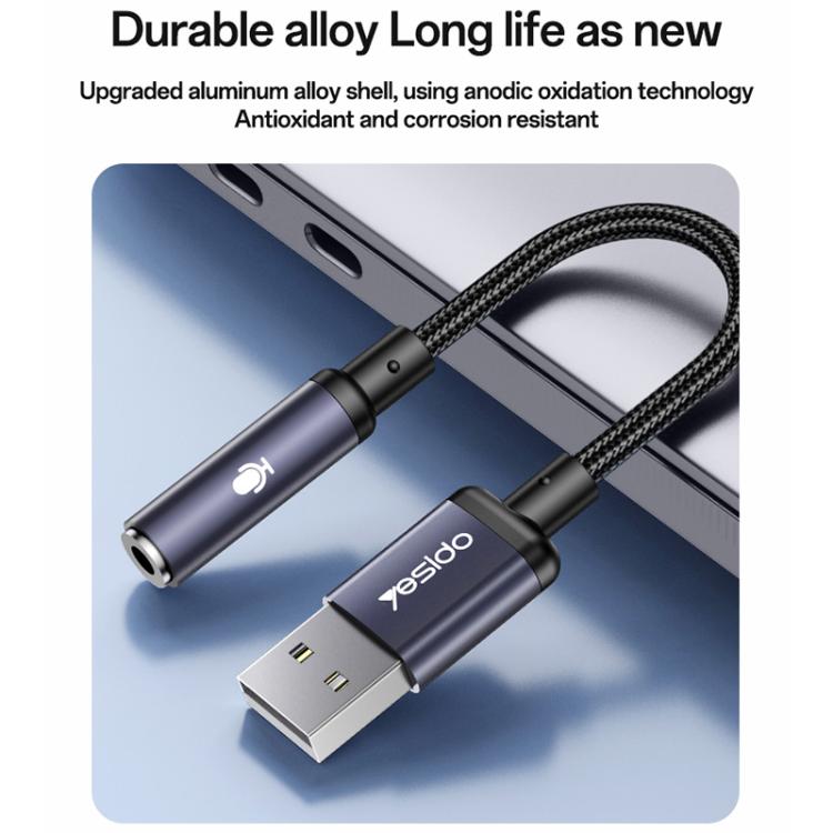 Yesido YAU46 USB to 3.5mm Aluminum Alloy Audio Adapter, YAU46