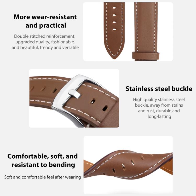 xDfind Flat Head Black Shark Fine Grain Leather Watch Band, 20mm For Honor Watch ES / Magic Watch2 42mm