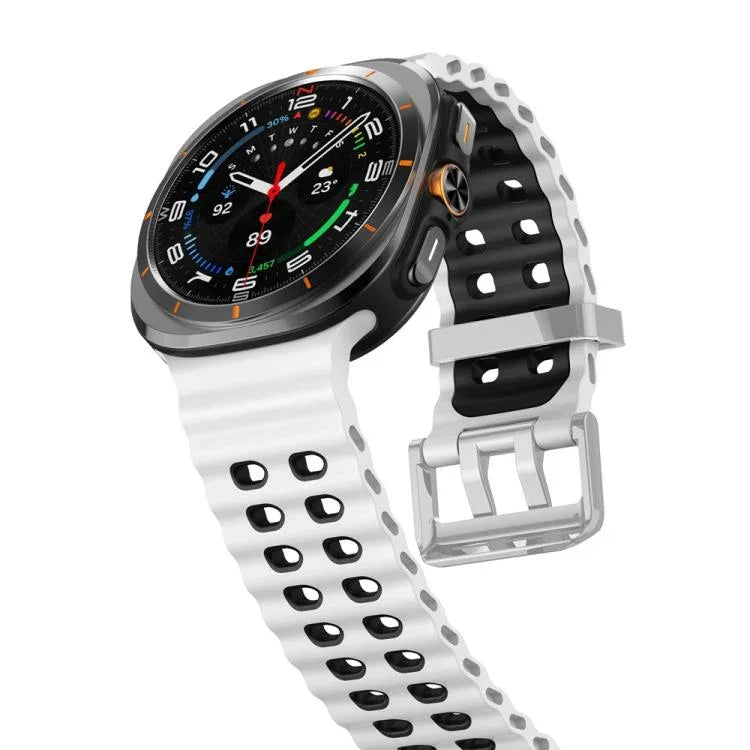 Ocean Two Color Dual-Row Hole Silver Buckle Silicone Watch Band, For Samsung Galaxy Watch Ultra / Ultra 2025
