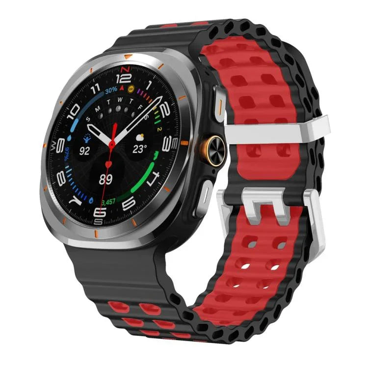 Ocean Two Color Dual-Row Hole Silver Buckle Silicone Watch Band, For Samsung Galaxy Watch Ultra / Ultra 2025