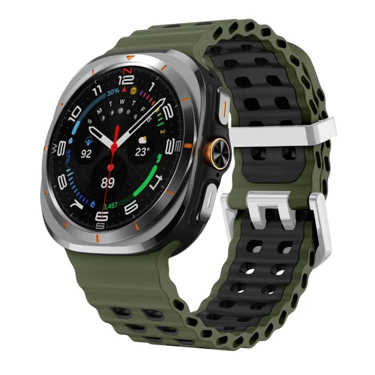Ocean Two Color Dual-Row Hole Silver Buckle Silicone Watch Band, For Samsung Galaxy Watch Ultra / Ultra 2025