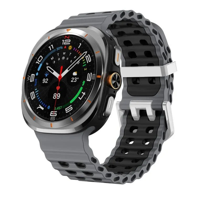 Ocean Two Color Dual-Row Hole Silver Buckle Silicone Watch Band, For Samsung Galaxy Watch Ultra / Ultra 2025